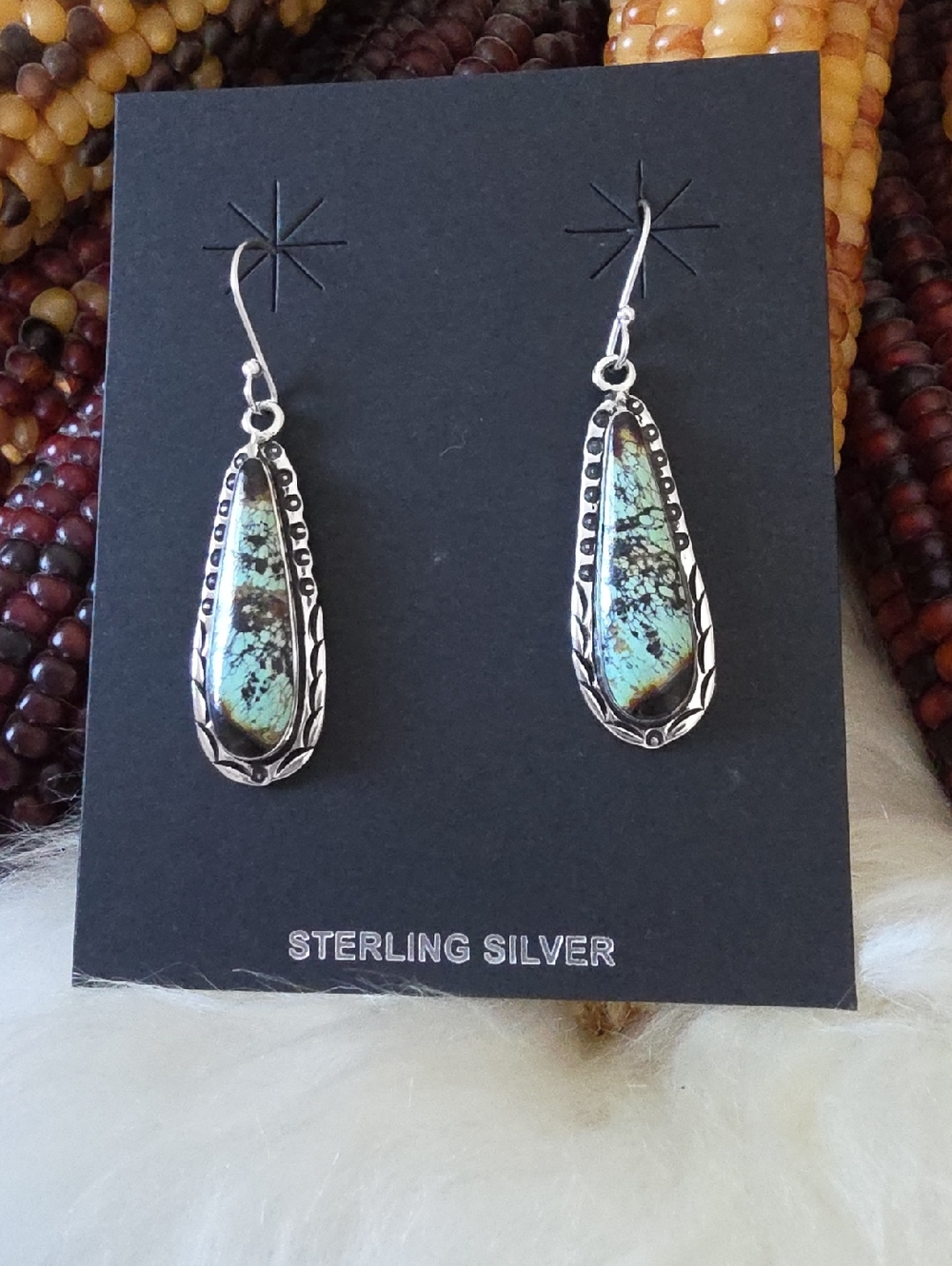 Stunning NWOT Native American Navajo Black Jack Turquoise Dangle Earrings 🩵💚🖤